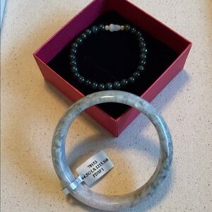 Classic Monet GardenJade Bangle and Beaded Bracelet Set